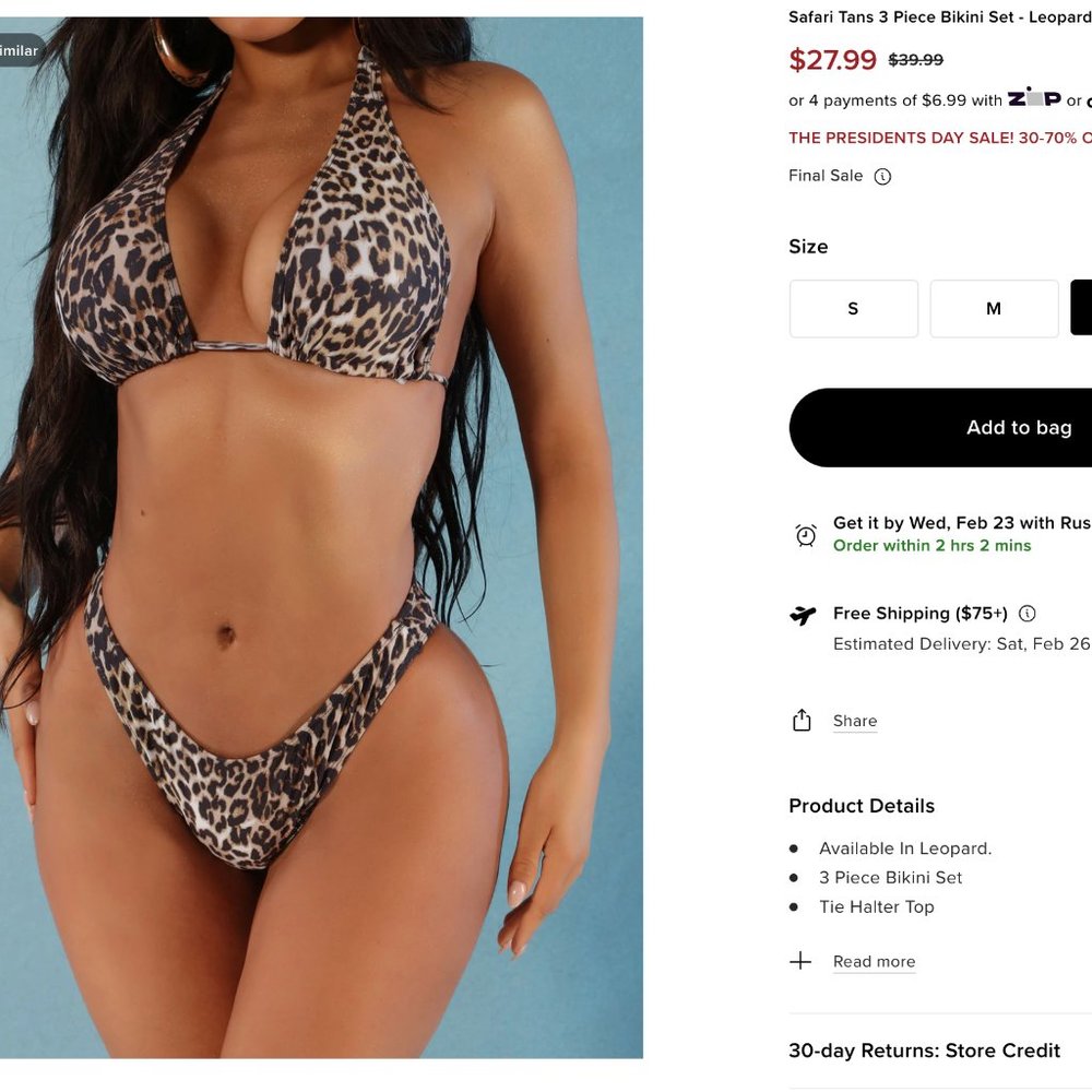 Fashion Nova Bikini- Safari Tans 3 Piece Bikini Set - Leopard - Picture 2 of 5